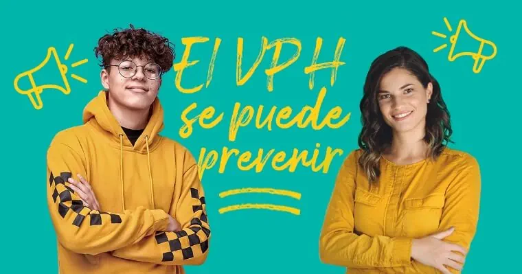 Dos adolescentes con el texto El VPH se puede prevenir al fondo