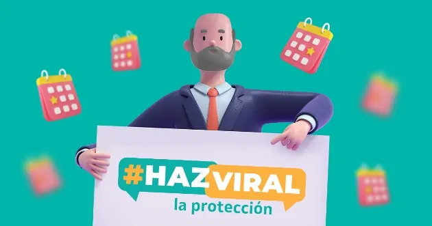 Ilustración 3D de un adulto sosteniendo un letrero con el texto haz viral la protección
