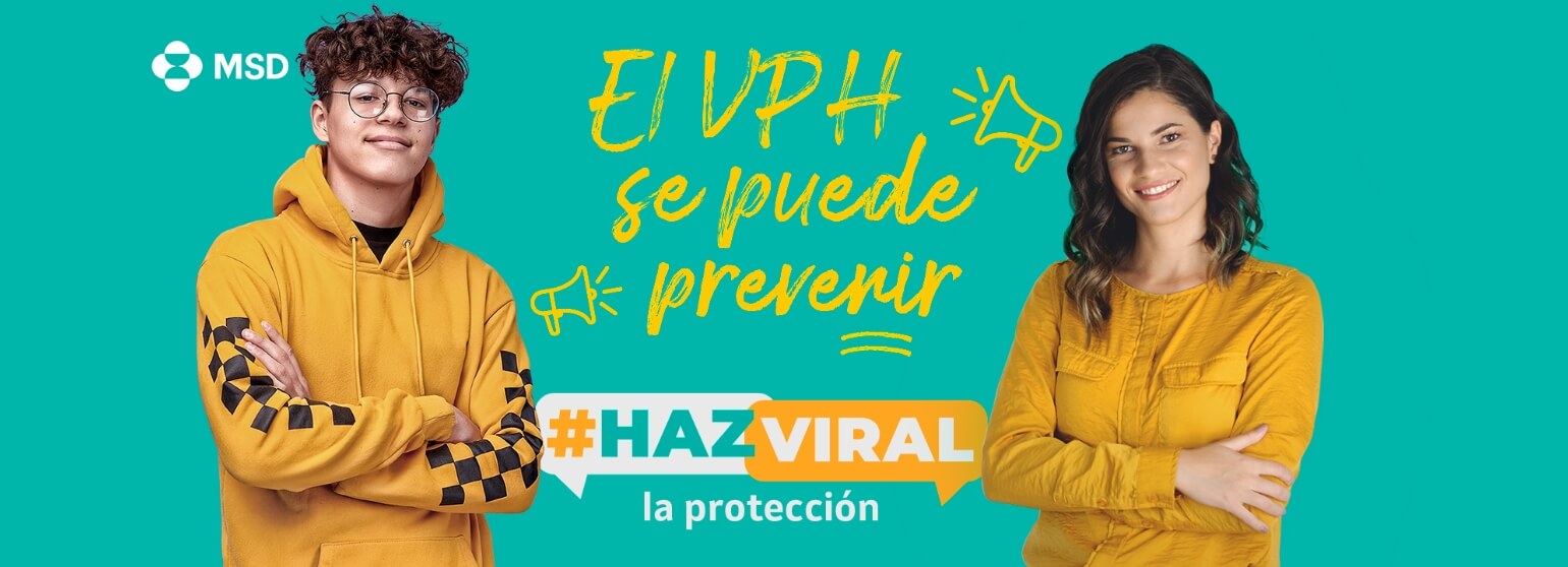 Dos jóvenes con vestimenta amarilla, en medio el texto El VPH se puede prevenir